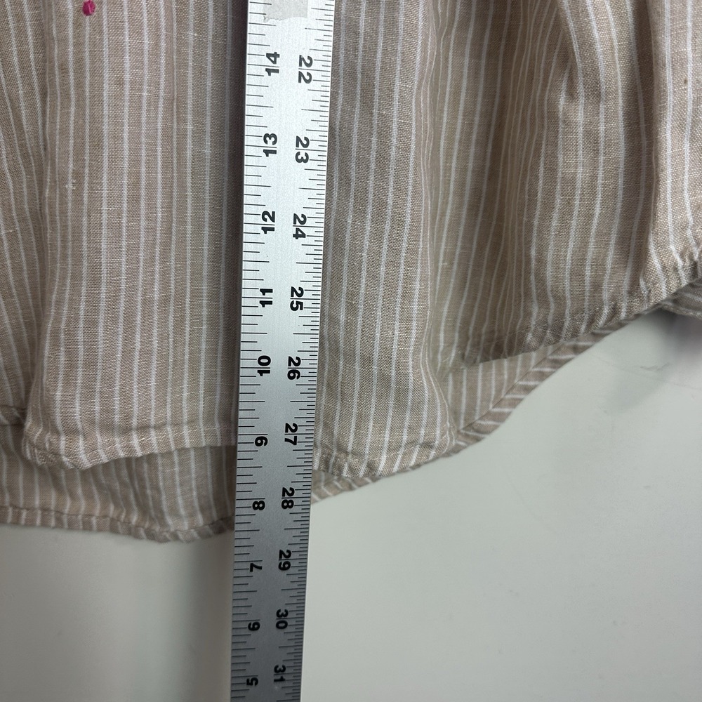 J Crew Linen Embroidered Khaki white Tunic top size Large Popover V Neck Preppy - Picture 8 of 9